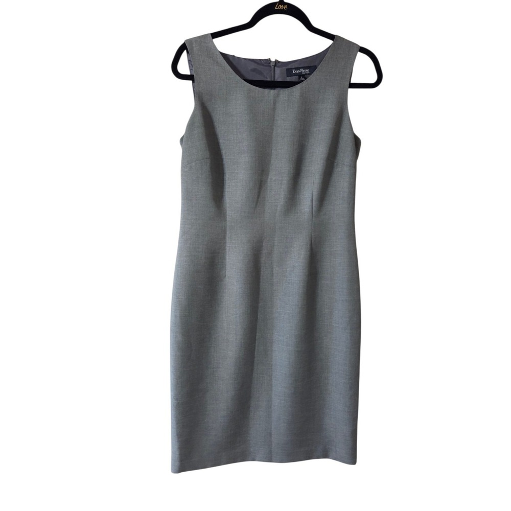 Evan Picone Light Gray Sleeveless Midi Shift Dress 8 Office Career Dressy